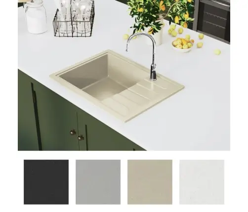 Virtuves Izlietne Ar Noteci, Bēšs Granīts Vidaxl