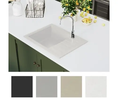 Virtuves Izlietne Ar Noteci, Balts Granīts Vidaxl