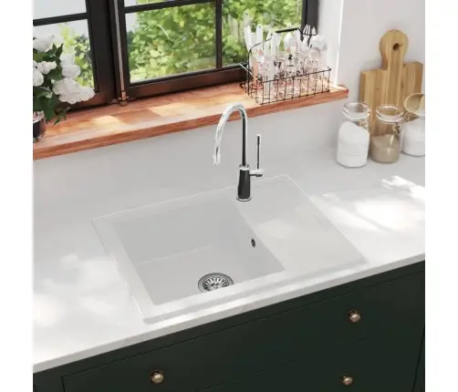 Virtuves Izlietne Ar Noteci, Balts Granīts Vidaxl