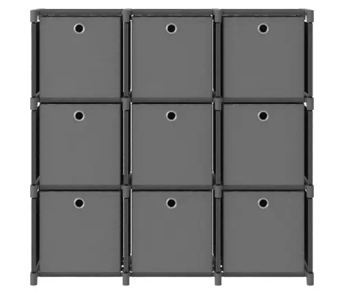 Lentyna Su 9 Dėžėmis, Pilkos Spalvos, 103X30X107,5cm Audinys Lentyna Su 9 Dėžėmis, Pilkos Spalvos, 103X30X107,5cm Audinys