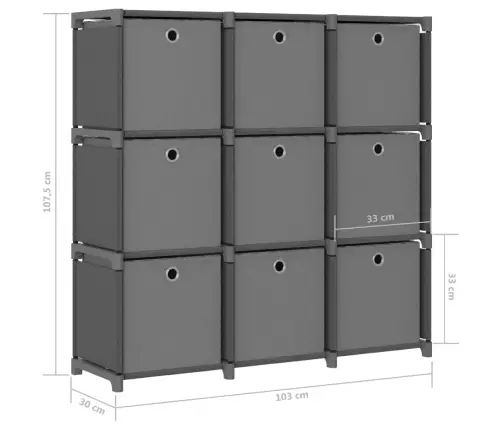 Lentyna Su 9 Dėžėmis, Pilkos Spalvos, 103X30X107,5cm Audinys Lentyna Su 9 Dėžėmis, Pilkos Spalvos, 103X30X107,5cm Audinys