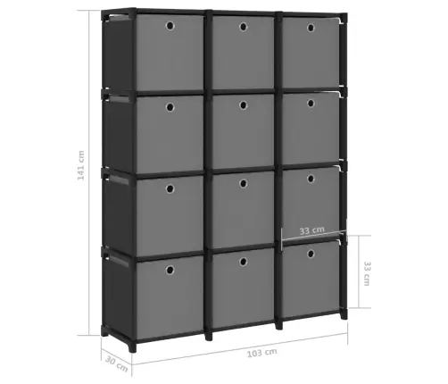 Plaukts, 12 Kubveida Nodalījumi, 103X30X141 Cm, Melns, Audums Vidaxl