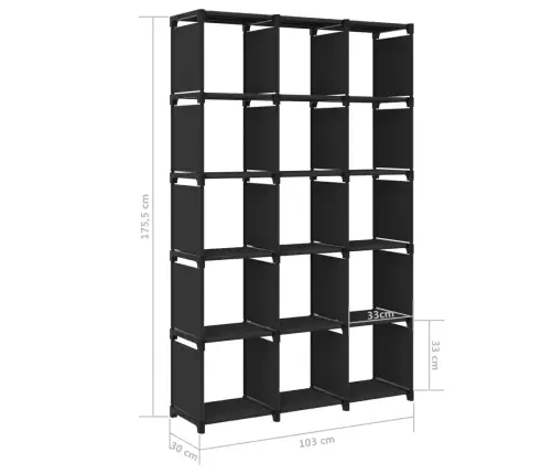 15 Kuubikuga Vitriinriiul, Must, 103 X 30 X 175,5 cm Kangas