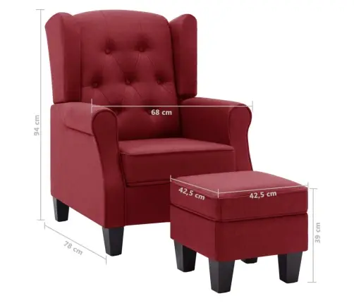 Atpūtas Krēsls Ar Kāju Soliņu, Vīnsarkans Audums Vidaxl