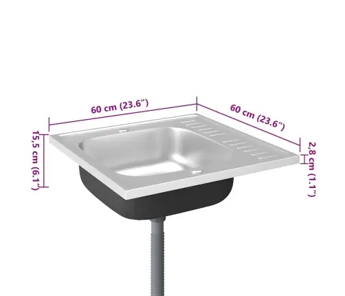 Valamu Äravoolukomplekt, Hõbe, 600X600X155 Mm, Roostevaba Teras