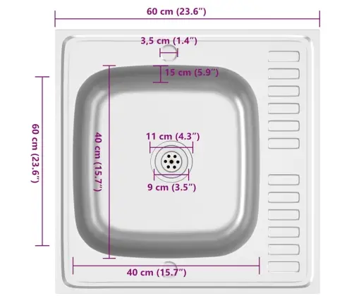 Valamu Äravoolukomplekt, Hõbe, 600X600X155 Mm, Roostevaba Teras