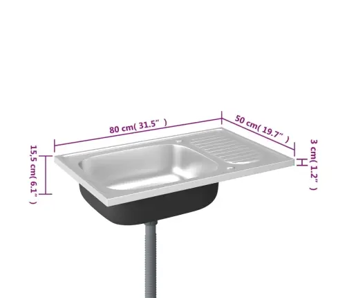 Virtuves Izlietne, 800X500X155 Mm, Nerūsējošs Tērauds Vidaxl