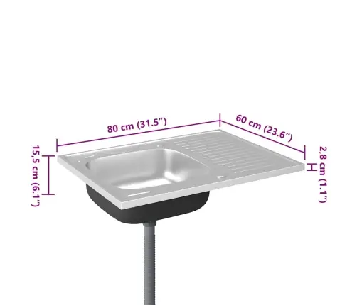 Valamu Äravoolukomplekt, Hõbe, 800X600X155 Mm, Roostevaba Teras