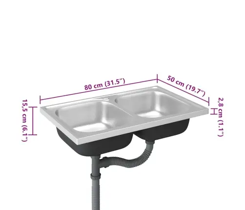 Virtuves Izlietne, 2 Bļodas, 800X500X155 Mm, Nerūsējošs Tērauds Vidaxl