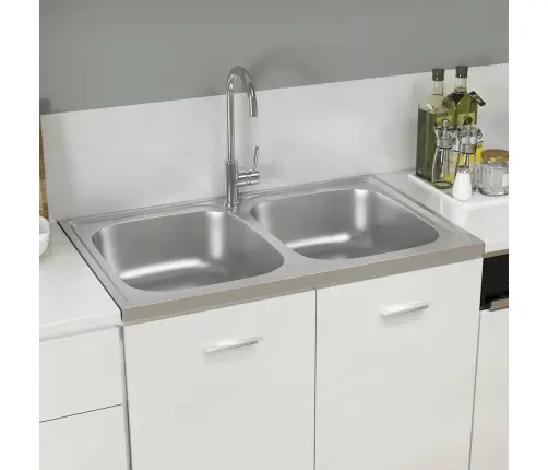 Virtuves Izlietne, 2 Bļodas, 800X500X155 Mm, Nerūsējošs Tērauds Vidaxl