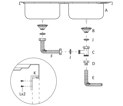 Virtuvės Plautuvė Su Dviem Dubenimis, 1200X500X155Mm, Plienas