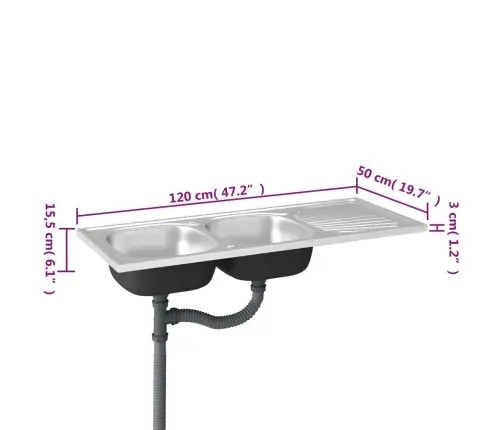 Virtuvės Plautuvė Su Dviem Dubenimis, 1200X500X155Mm, Plienas