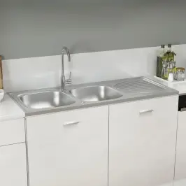 Virtuves Izlietne, 2 Bļodas, 1200X500X155Mm, Nerūsējošs Tērauds Vidaxl