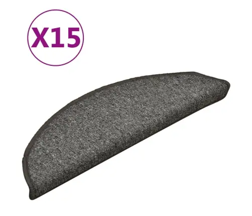 Kāpņu Paklājiņi, 15 Gab., 56X17X3 Cm, Tumši Pelēki, Pusapaļi Vidaxl