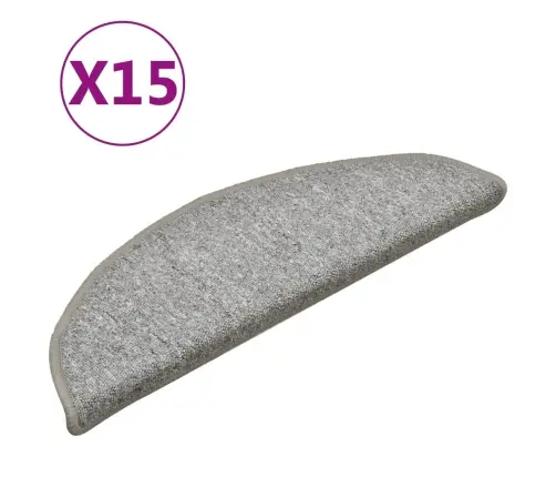 Kāpņu Paklājiņi, 15 Gab., 56X17X3 Cm, Gaiši Pelēki, Pusapaļi Vidaxl