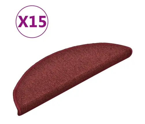 Kāpņu Paklājiņi, 15 Gab., 56X17X3 Cm, Bordo Krāsas, Pusapaļi Vidaxl
