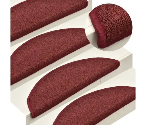 Kāpņu Paklājiņi, 15 Gab., 56X17X3 Cm, Bordo Krāsas, Pusapaļi Vidaxl