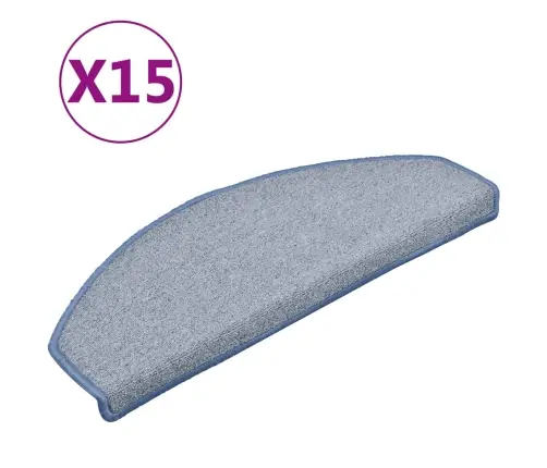 Laiptų Kilimėliai, 15 Vnt., 65X24X4 cm Šviesiai Pilki Ir Mėlyni, Pusapvaliai, Dideli