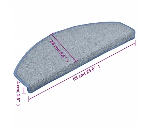 Laiptų Kilimėliai, 15 Vnt., 65X24X4 cm Šviesiai Pilki Ir Mėlyni, Pusapvaliai, Dideli