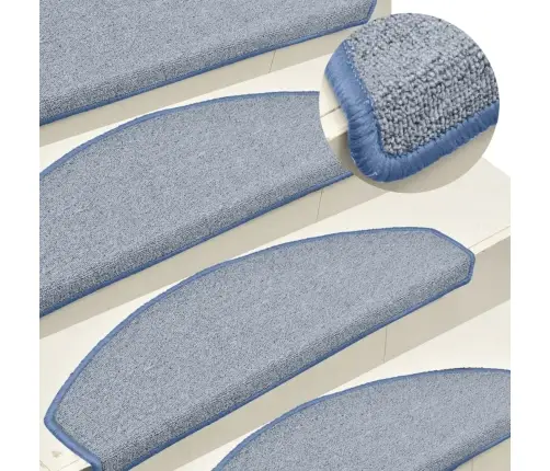 Laiptų Kilimėliai, 15 Vnt., 65X24X4 cm Šviesiai Pilki Ir Mėlyni, Pusapvaliai, Dideli