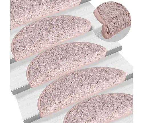 Kāpņu Paklājiņi, 15 Gab., 56X17X3 Cm, Gaiši Rozā, Pusapaļi Vidaxl