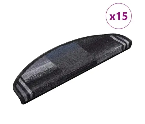 Kāpņu Paklāji, 15 Gab., Pašlīmējoši, 65X21X4Cm, Melni Ar Pelēku Vidaxl