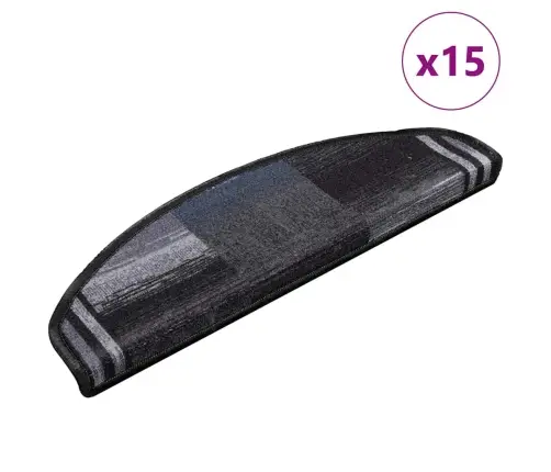 Kāpņu Paklāji, 15 Gab., Pašlīmējoši, 65X21X4Cm, Melni Ar Pelēku Vidaxl