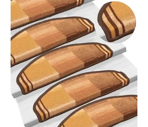 Lipnūs Laiptų Kilimėliai, 15Vnt., Rudos Spalvos, 65X21X4Cm