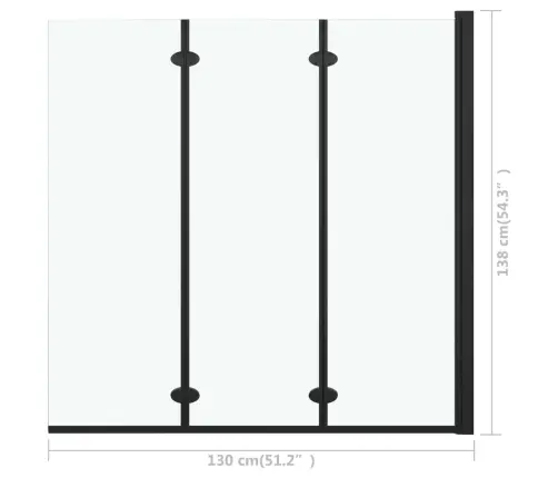 Salokāmas Dušas Durvis, 130X138 Cm, 3 Paneļi, Esg, Melnas Vidaxl