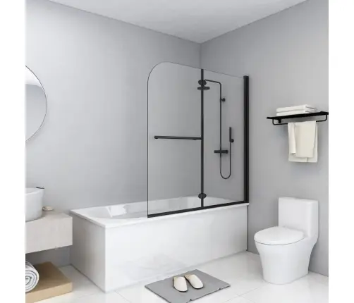 Salokāmas Dušas Durvis, 120X140 Cm, 2 Paneļi, Esg, Melnas Vidaxl