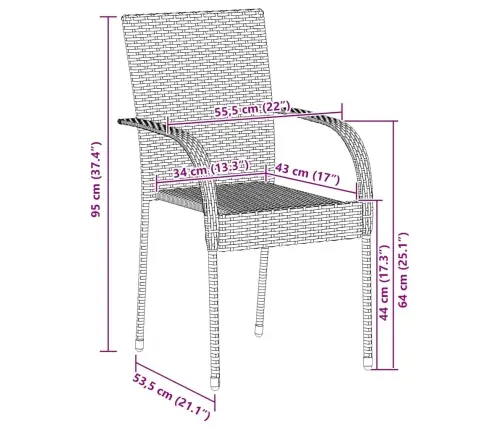 Sudedamos Lauko Kėdės, 6Vnt., Juodos Spalvos, Poliratanas