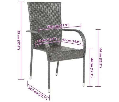Dārza Krēsli, 6 Gab., Pe Rotanpalma, Pelēki Vidaxl