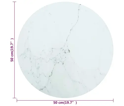 Galda Virsma, Balta, Ø50X0,8 Cm, Stikls Ar Marmora Dizainu Vidaxl