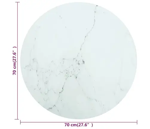 Galda Virsma, Balta, Ø70X0,8 Cm, Stikls Ar Marmora Dizainu Vidaxl