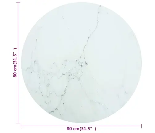 Galda Virsma, Balta, Ø80X1 Cm, Stikls Ar Marmora Dizainu Vidaxl