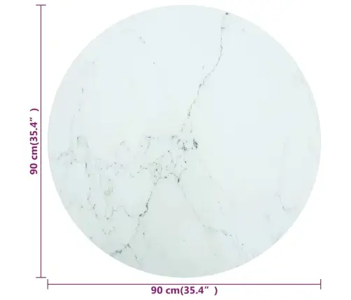 Galda Virsma, Balta, Ø90X1 Cm, Stikls Ar Marmora Dizainu Vidaxl