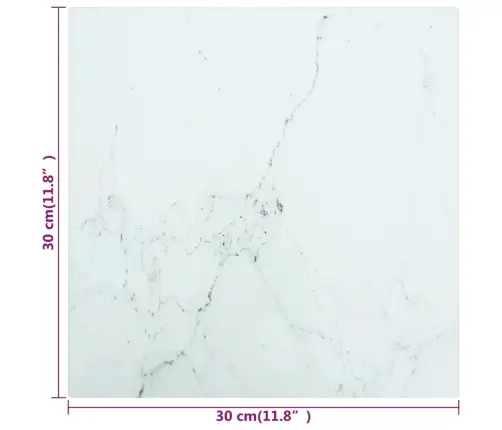 Galda Virsma, Balta, 30X30 Cm, 6 Mm, Stikls Ar Marmora Dizainu Vidaxl
