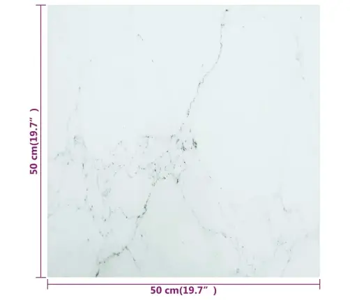 Galda Virsma, Balta, 50X50 Cm, 6 Mm, Stikls Ar Marmora Dizainu Vidaxl