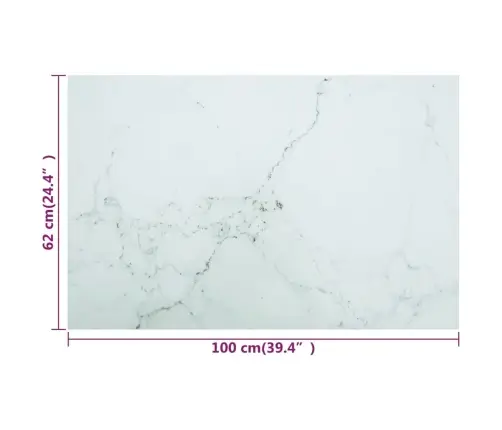 Galda Virsma, Balta, 100X62 Cm, 8 Mm, Stikls Ar Marmora Dizainu Vidaxl