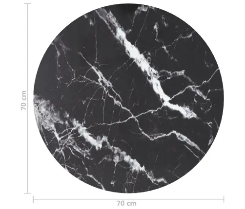 Galda Virsma, Melna, Ø70X0,8 Cm, Stikls Ar Marmora Dizainu Vidaxl