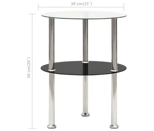 2 Līmeņu Galdiņš, 38 Cm, Caurspīdīgs, Melns, Rūdīts Stikls Vidaxl