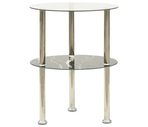 Šoninis Staliukas, 2 Aukštų, Skaidrus/Juodas 38cm Stiklas