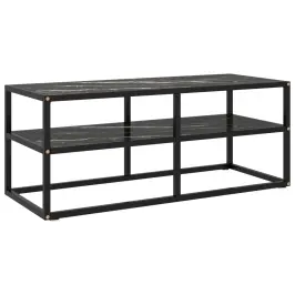 Tv Spintelė, Juoda, 100X40X40cm Su Juodu Marmuriniu Stiklu