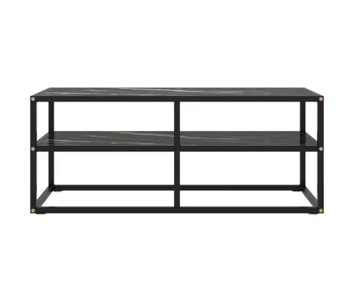 Tv Spintelė, Juoda, 100X40X40cm Su Juodu Marmuriniu Stiklu