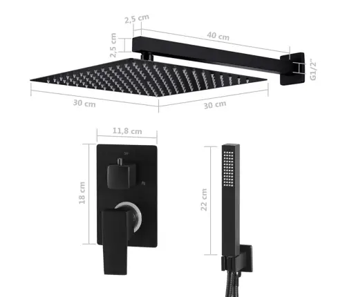 Dušas Komplekts, Nerūsējošs Tērauds 201, Melns Vidaxl