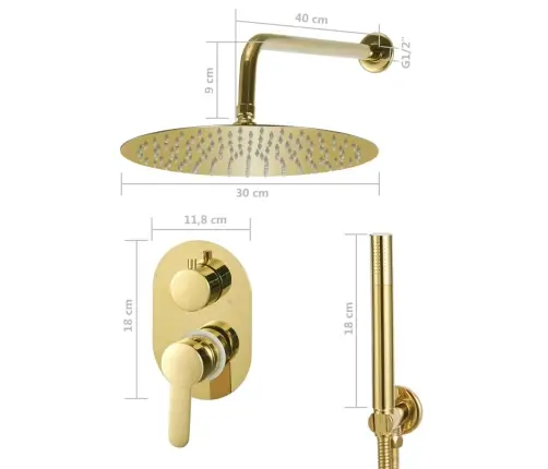 Dušas Komplekts, Nerūsējošs Tērauds 201, Zelta Krāsā Vidaxl