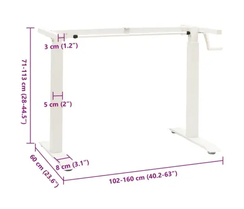 Galda Rāmis, Manuāli Regulējams Augstums, Ar Rokas Kloķi, Balts Vidaxl
