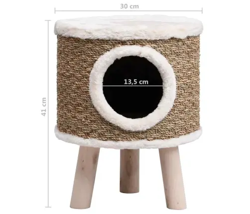 Kaķu Māja Ar Koka Kājām, 41 Cm, Jūraszāles Vidaxl
