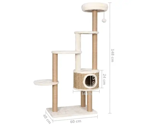 Kaķu Māja Ar Stabiem Nagu Asināšanai, 148 Cm, Jūraszāles Vidaxl
