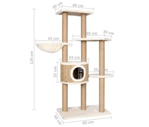 Kaķu Māja Ar Stabiem Nagu Asināšanai, 126 Cm, Jūraszāles Vidaxl